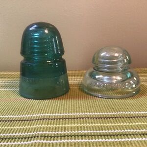 VTG Hemingray Glass Insulators, Green 1940’s, Rare Clear Mushroom, Made in USA